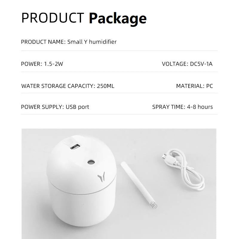 Umidificador de Ar USB 250ml com Difusor de Aromas e Luz LED